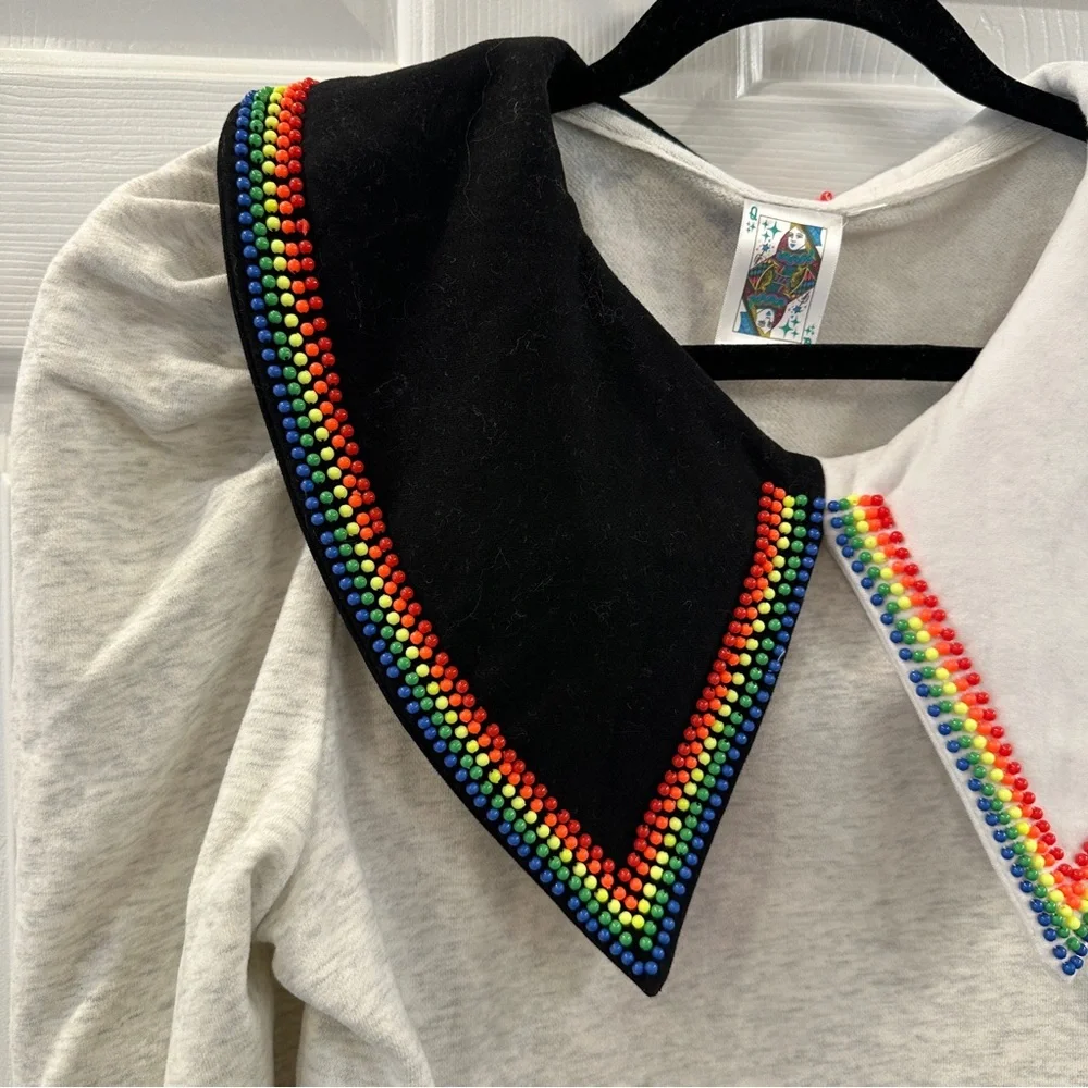 QUEEN OF SPARKLES Black and White Sweatshirt with Rainbow Trim - Picture 5 of 8